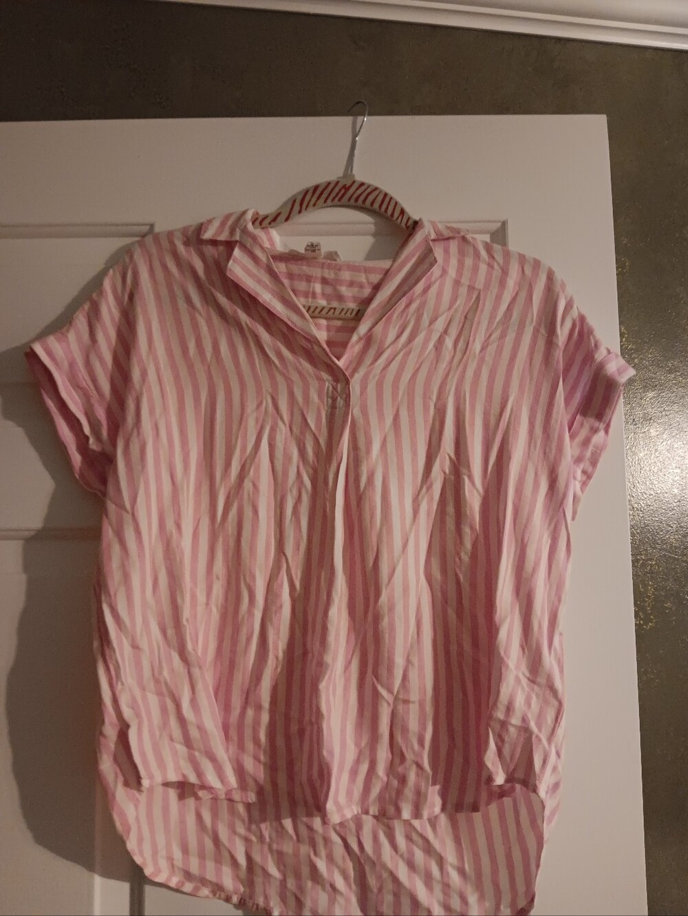 Very Hamptons, Beachlunchlounge Pink and White Striped Top High Low Oversized Xs